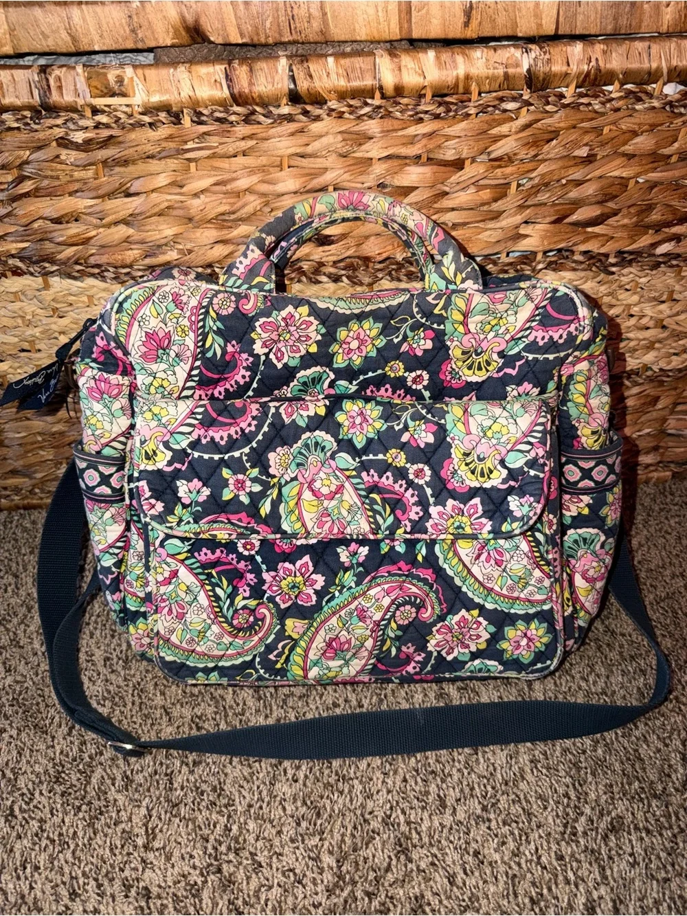 Vera Bradley Navy Floral Paisley Quilted Diaper Bag